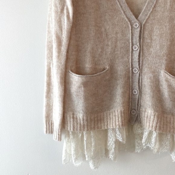 Anthropologie Saturday Sunday Lace Hem Alpaca Blend Cardigan - Picture 6 of 13